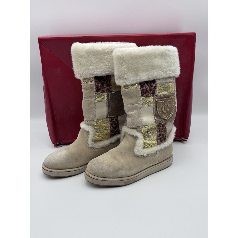 VTG Y2K Guess Halsey Suede Leather Patchwork Boots Faux Fir Women Size 6M Warmth